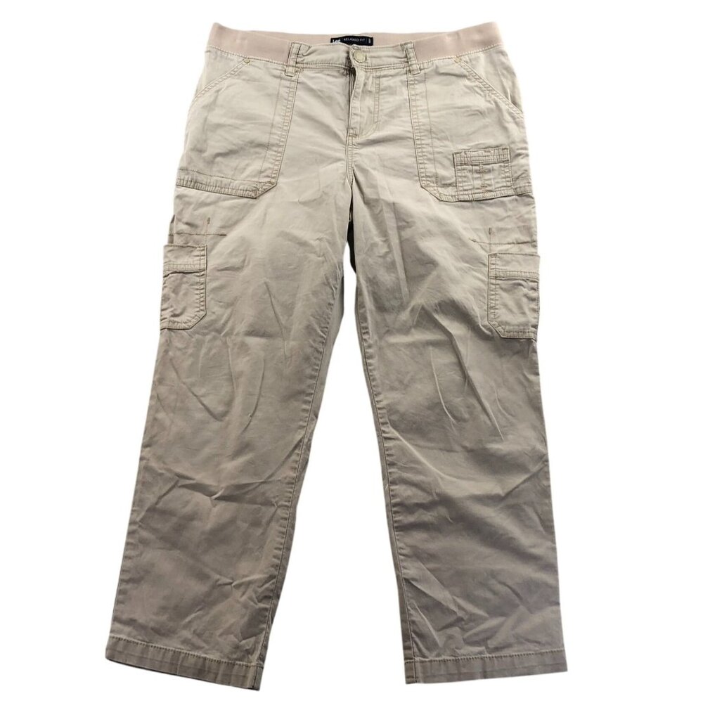 Lee Womens Cargo Pants Size 10M Relaxed Fit Beige Straight Leg Elastic Waist Tan